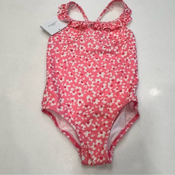 Zara Baby Girl One Piece Swim Suit UPF +50 Pink Floral Sz 12-24 Months NWT - Picture 5 of 6